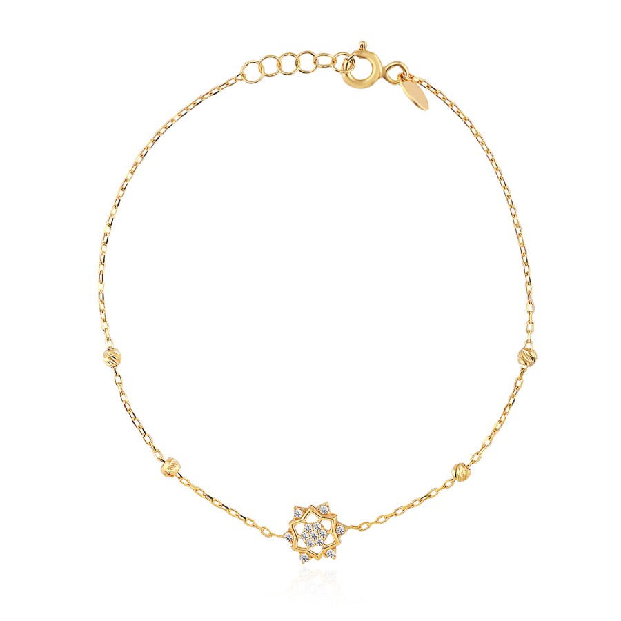 14 Ayar Sarı Altın Çiçek Figürlü Taşlı Bileklik