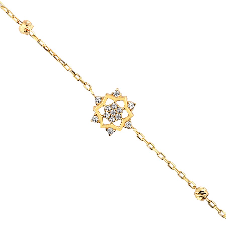 14 Ayar Sarı Altın Çiçek Figürlü Taşlı Bileklik