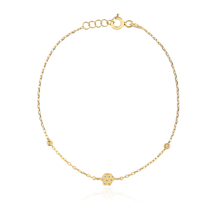 14 Ayar Sarı Altın Çiçek Figürlü Taşlı Özel Tasarım Bileklik