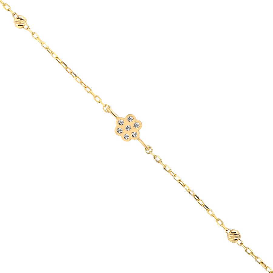 14 Ayar Sarı Altın Çiçek Figürlü Taşlı Özel Tasarım Bileklik