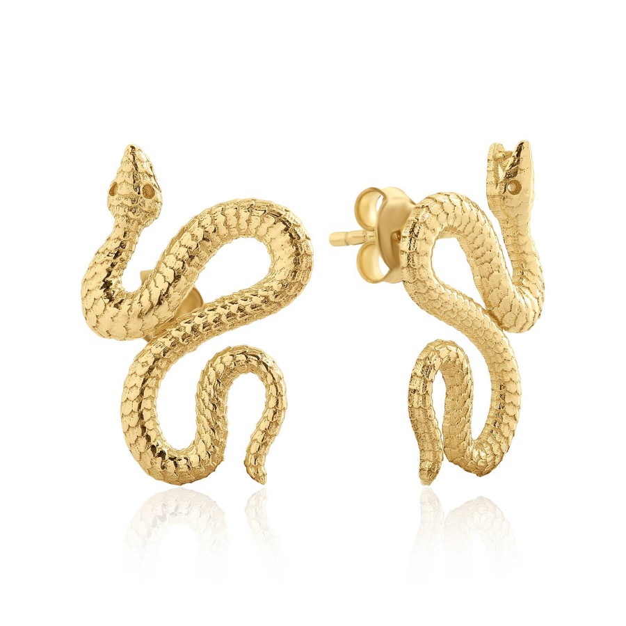 14 Ayar Sarı Altın Yılan Figürlü Taşsız Küpe