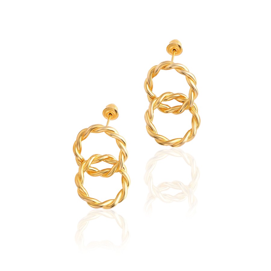 14 Ayar Sarı Altın İkili Burgu Halka Küpe