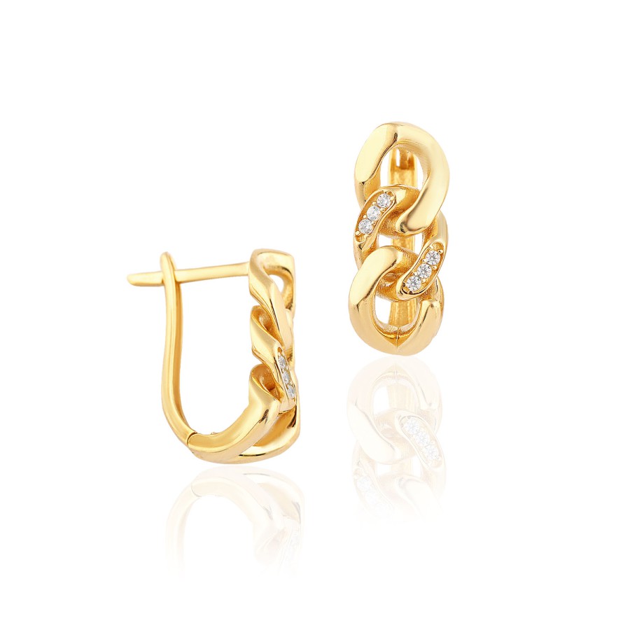 14 Ayar Sarı Altın Zincir Figürlü Taşlı Küpe