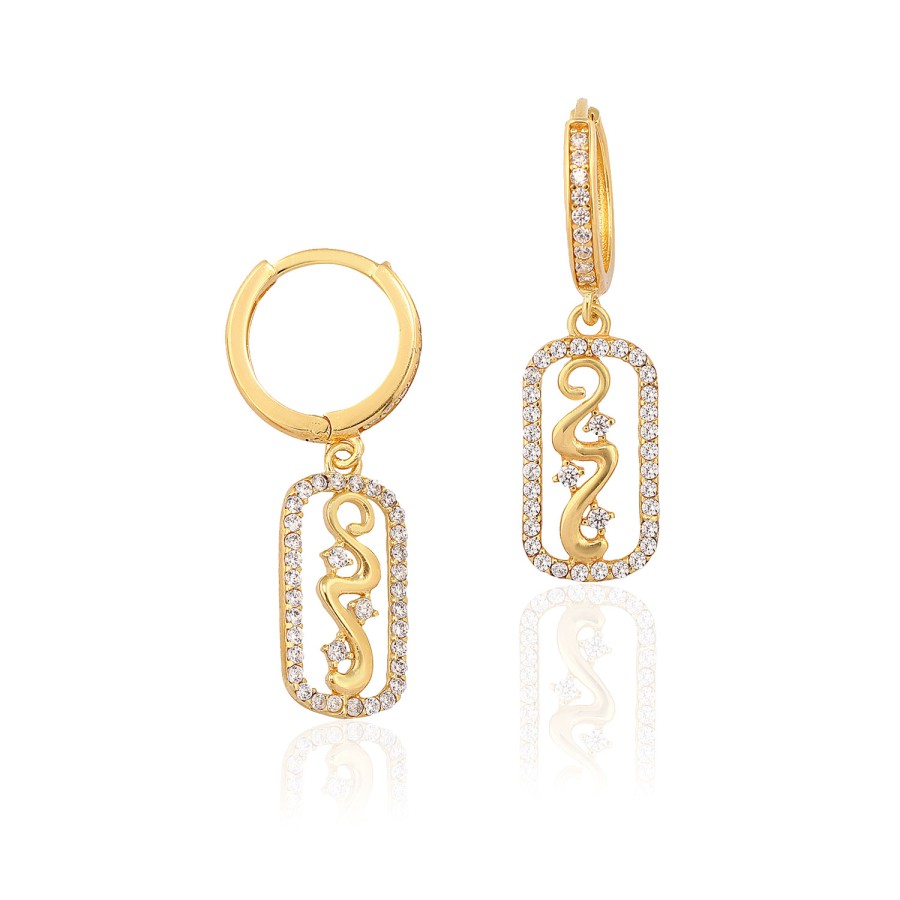 14 Ayar Sarı Altın Tasarım Taşlı Küpe