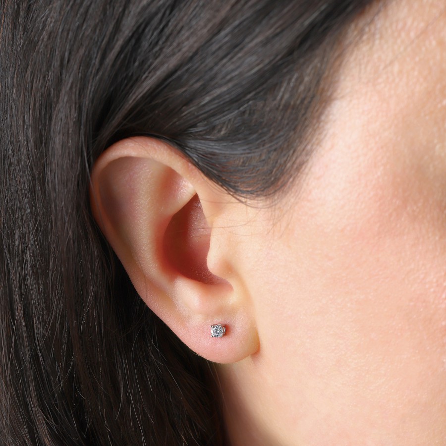 14 Ayar Beyaz Altın Tektaş Küpe