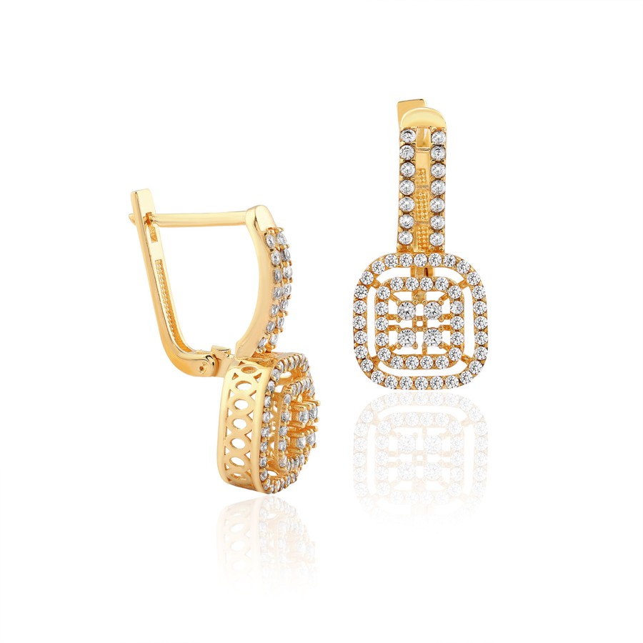 14 Ayar Sarı Altın Tasarım Taşlı Küpe