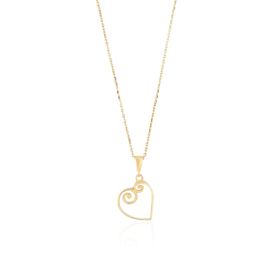14 Ayar Sarı Altın Kalp Figürlü Taşsız Kolye