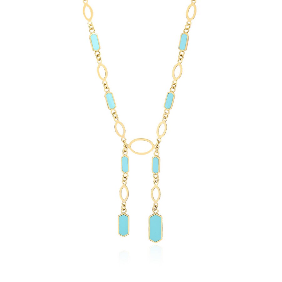 14 Ayar Sarı Altın Minimal Turkuaz Mineli Kolye