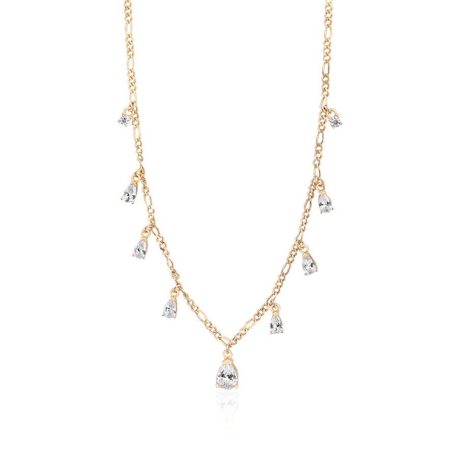 14 Ayar Sarı Altın Zincirli Taşlı Kolye