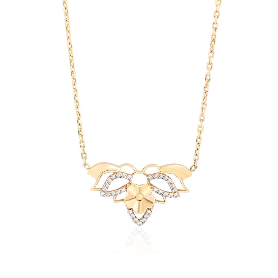 14 Ayar Sarı Altın Arı Figürlü Taşlı Kolye