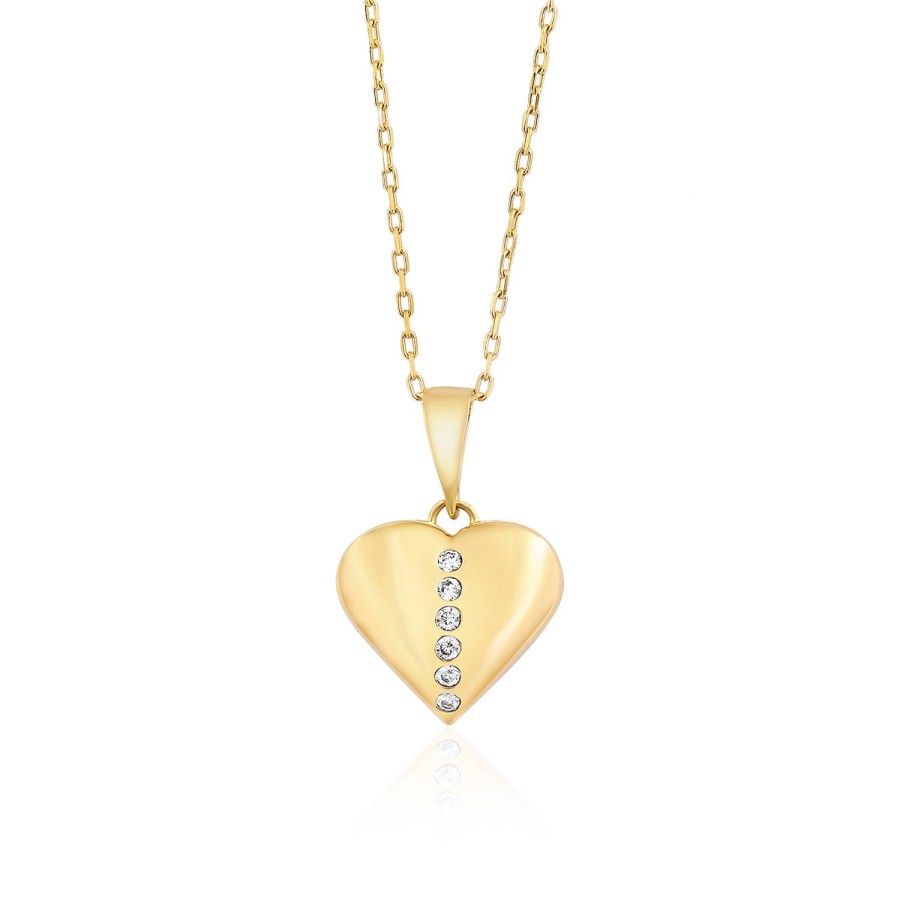 14 Ayar Sarı Altın Taşlı Kalp Kolye