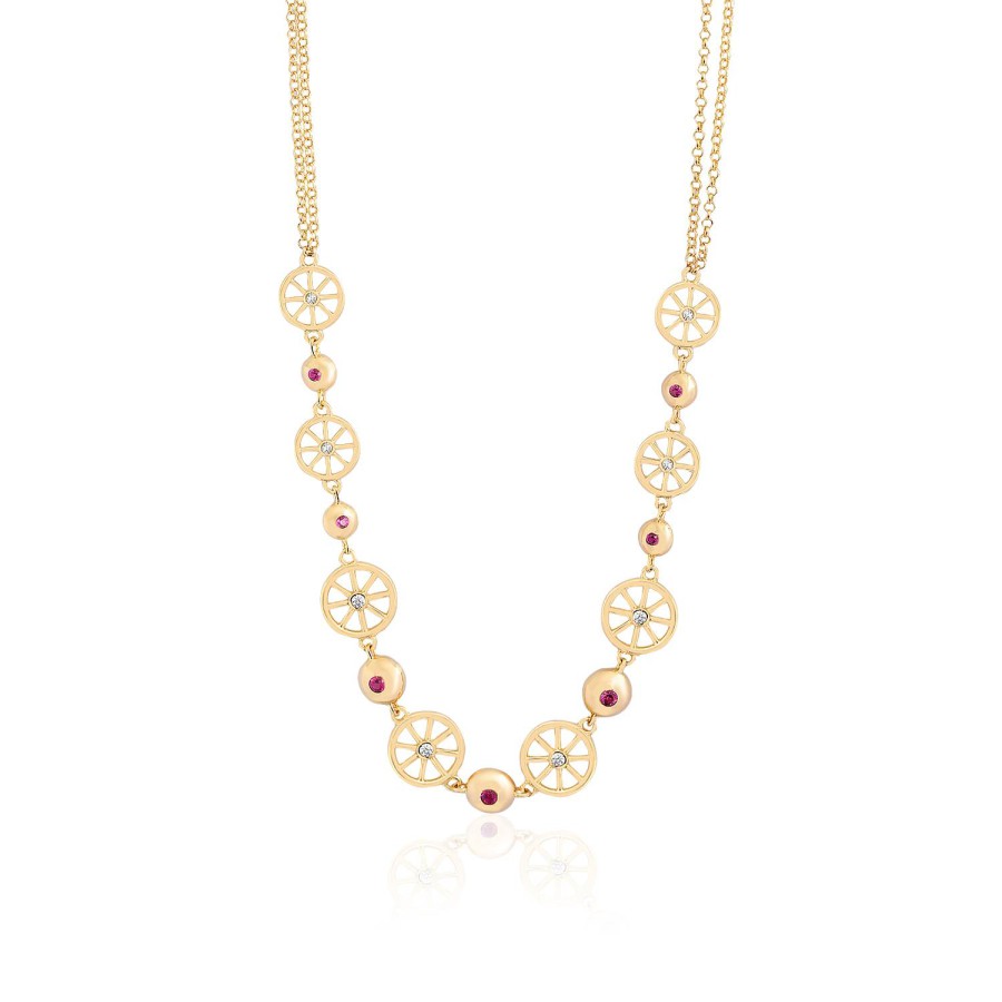 14 Ayar Sarı Altın Tekerlek Figürlü Taşlı Kolye