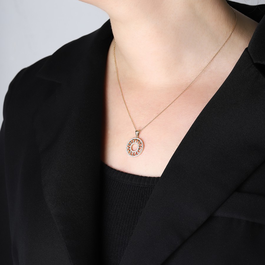 14 Ayar Sarı Altın Yuvarlak Şekilli Taşlı Kolye