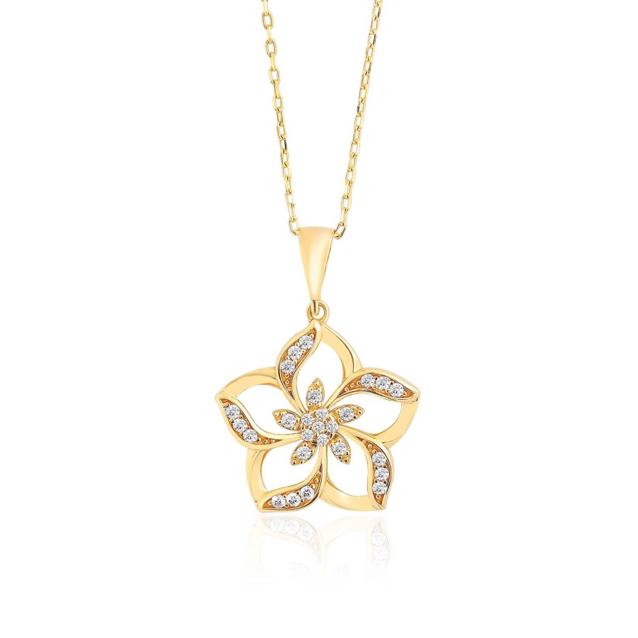 14 Ayar Sarı Altın Çiçek Figrülü Taşlı Kolye
