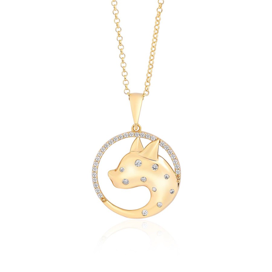 14 Ayar Sarı Altın Küpek Figürlü Taşlı Kolye