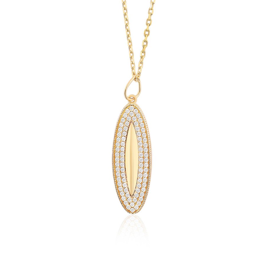 14 Ayar Sarı Altın Badem Modeli Taşlı Kolye