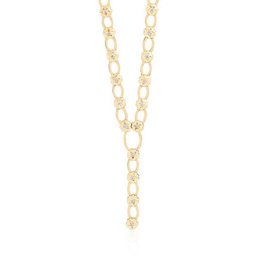 14 Ayar Sarı Altın Çiçek Figürlü Halka Zincir Taşlı Kolye