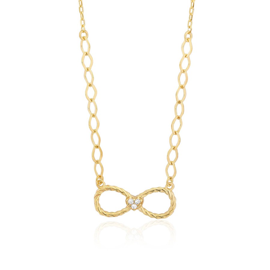 14 Ayar Sarı Altın Sonsuzluk Figürlü Taşlı Kolye