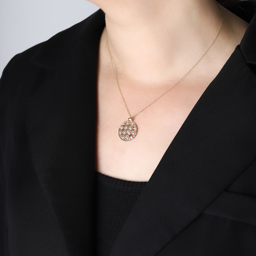 14 Ayar Sarı Altın Çiçek Figürlü Taşlı Kolye