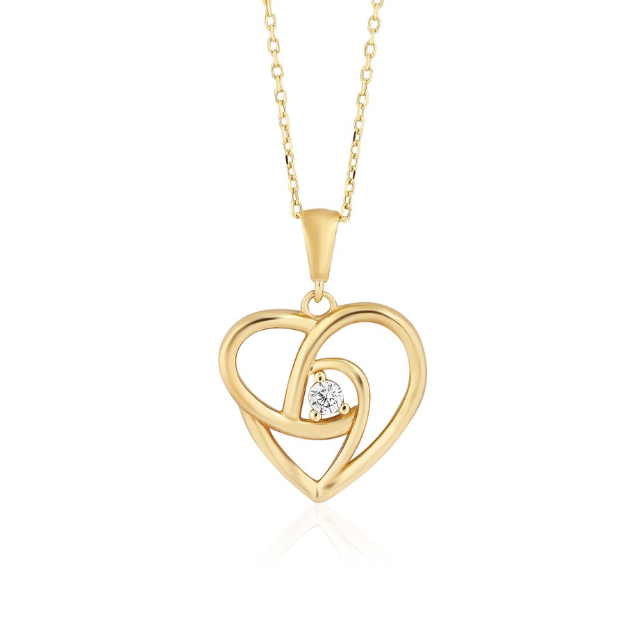 14 Ayar Sarı Altın Kalp Figürlü Taşlı Kolye