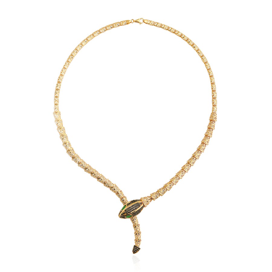 14 Ayar Sarı Altın Yılan Figürlü Taşlı Kolye