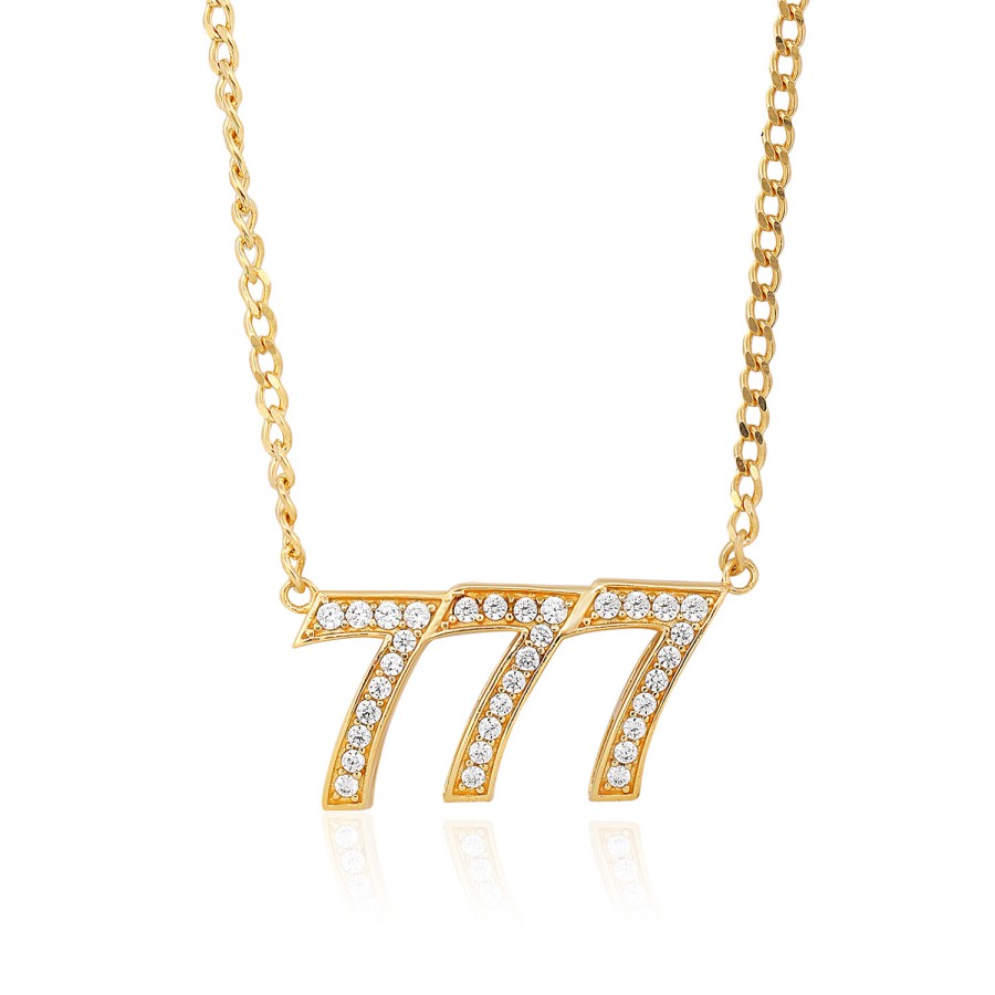 14 Ayar Sarı Altın 777 Taşlı Kolye