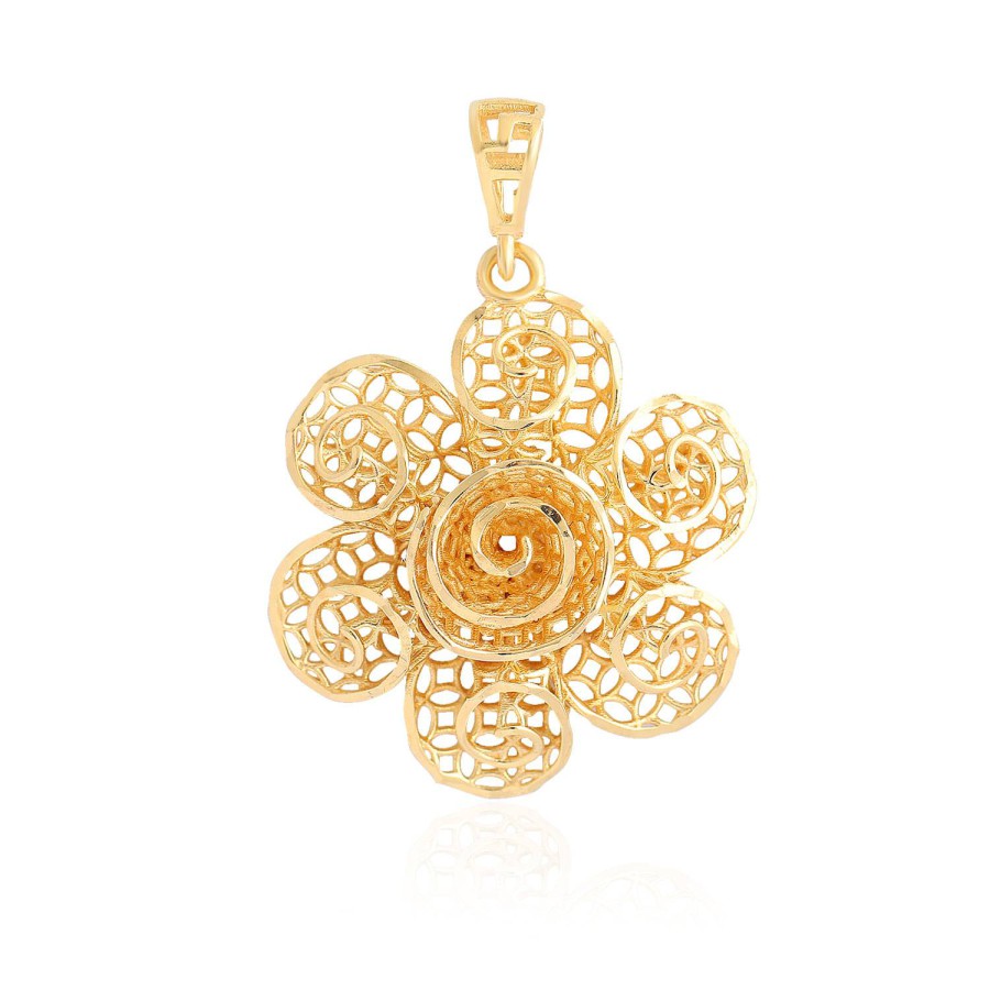 14 Ayar Sarı Altın Çiçek Desenli Kolye Ucu