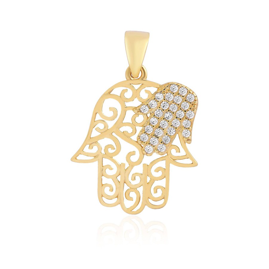 14 Ayar Sarı Altın Fatma Ana Eli Figürlü Taşlı Kolye Ucu