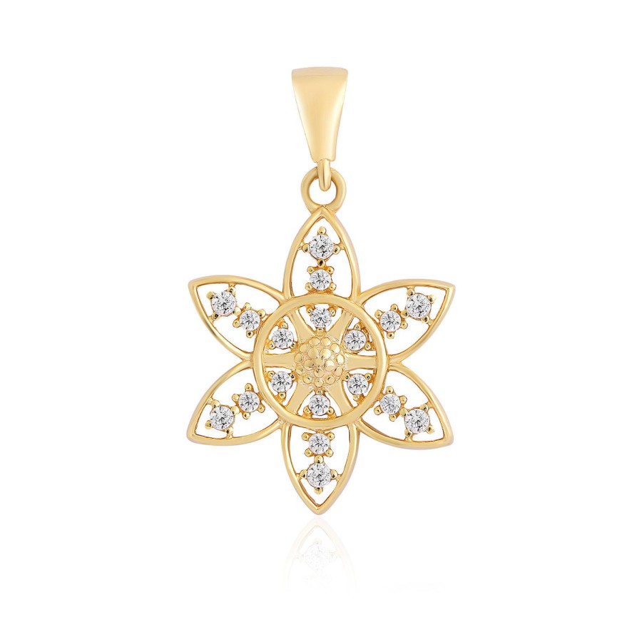 14 Ayar Sarı Altın Çiçek Motifli Taşlı Kolye Ucu