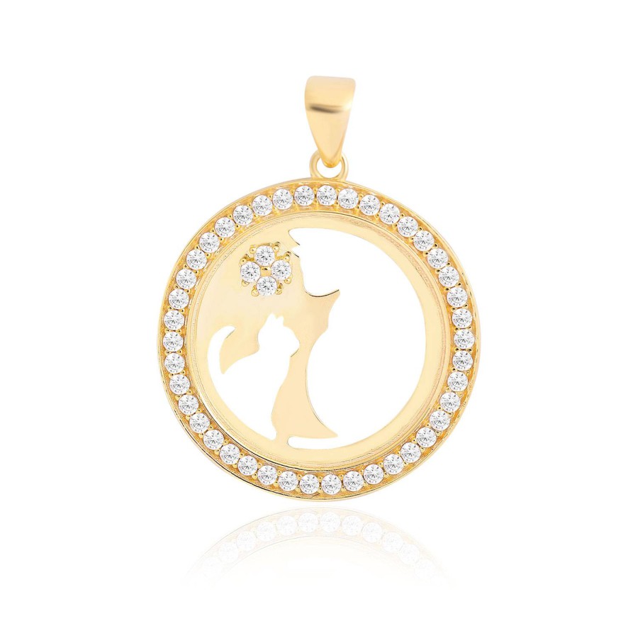 14 Ayar Sarı Altın Modern Tasarım Taşlı Kolye Ucu