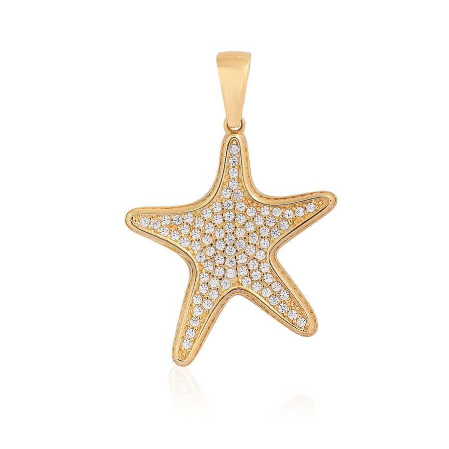 14 Ayar Sarı Altın Deniz Yıldızı Figürlü Taşlı Kolye Ucu