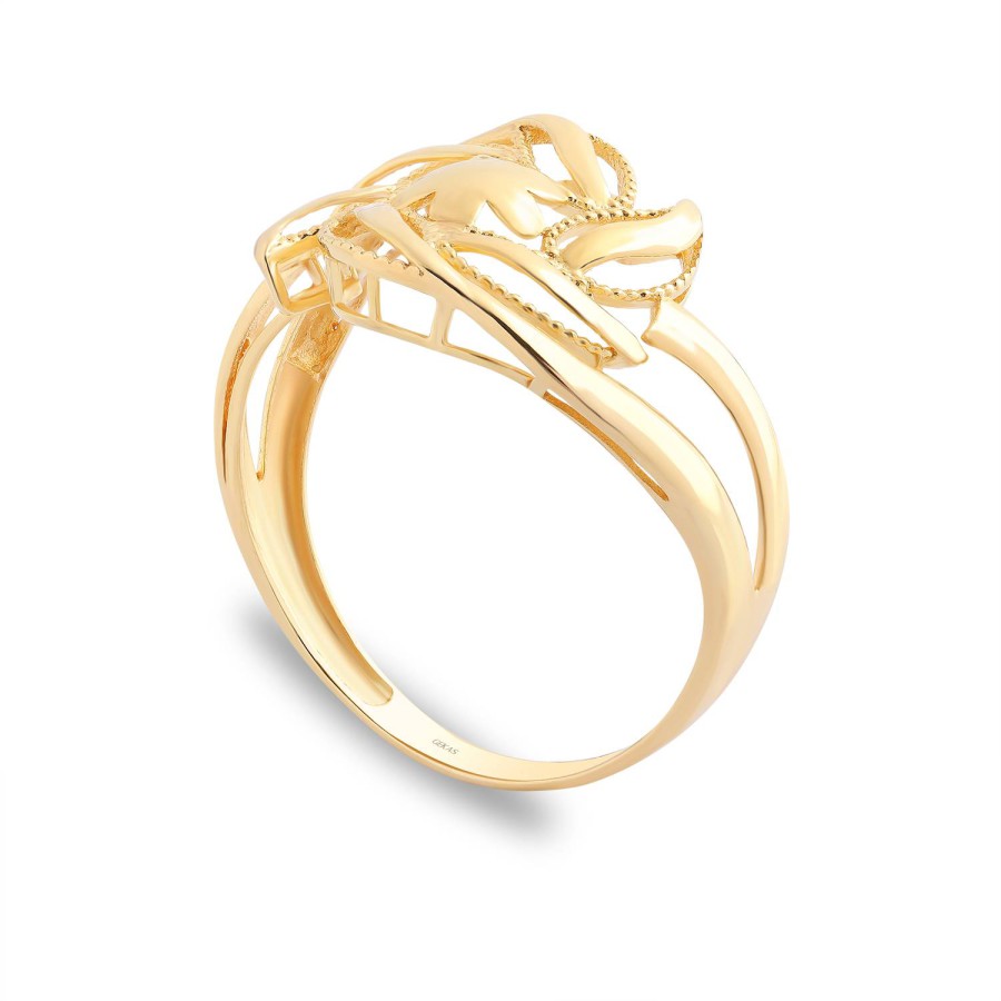 14 Ayar Sarı Altın Çiçek Figrülü Taşsız Yüzük