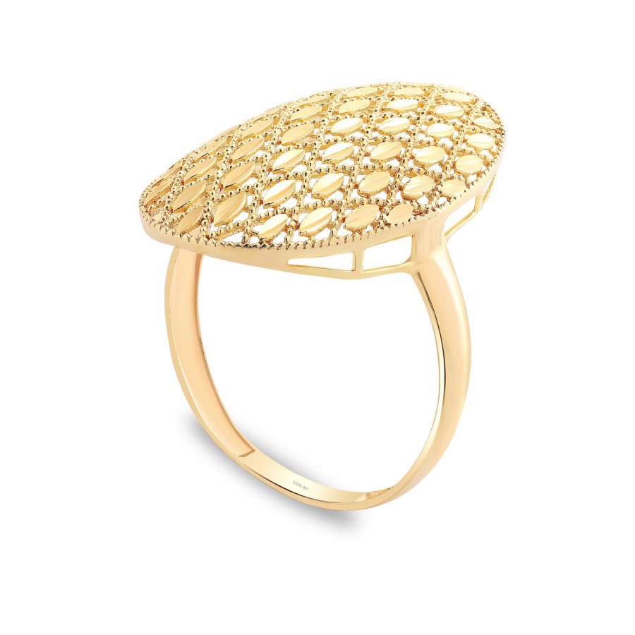 14 Ayar Sarı Altın Izgara Desenli Taşsız Yüzük