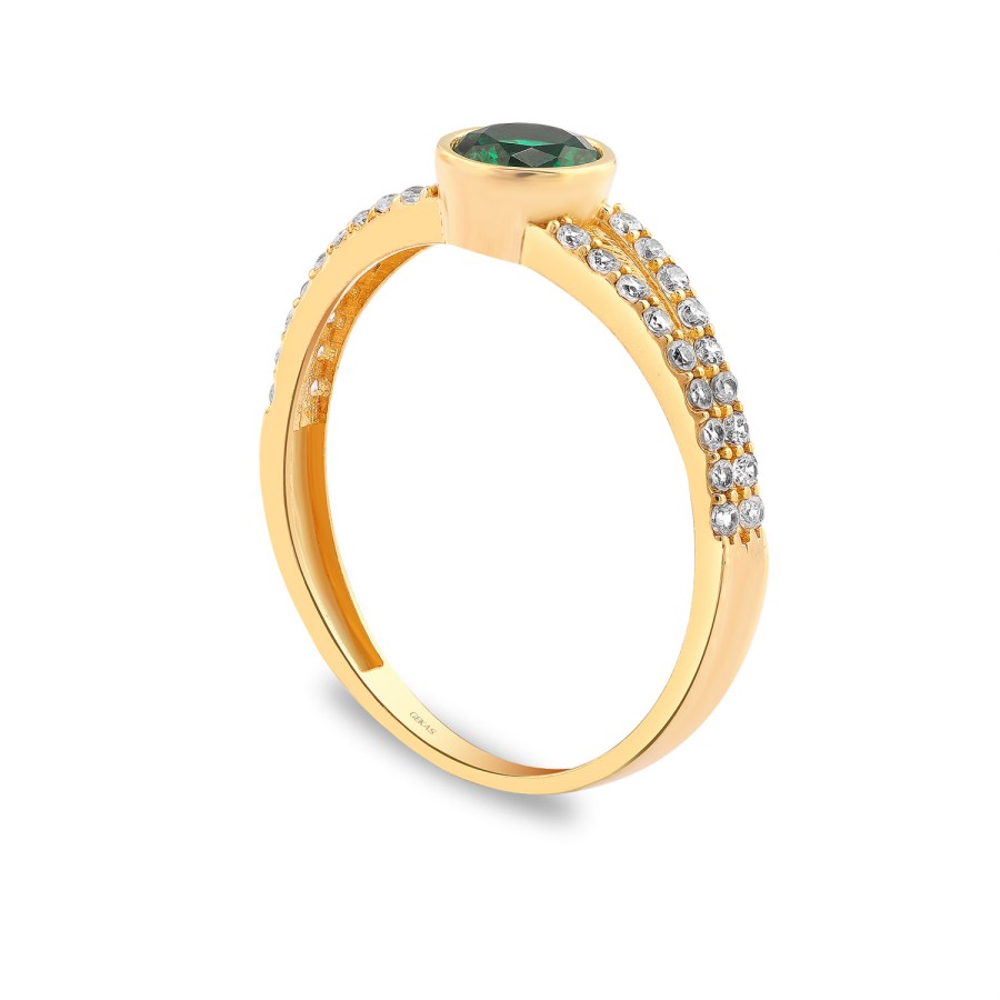 14 Ayar Sarı Altın Zümrüt Renkli Zirkon Taşlı Yüzük