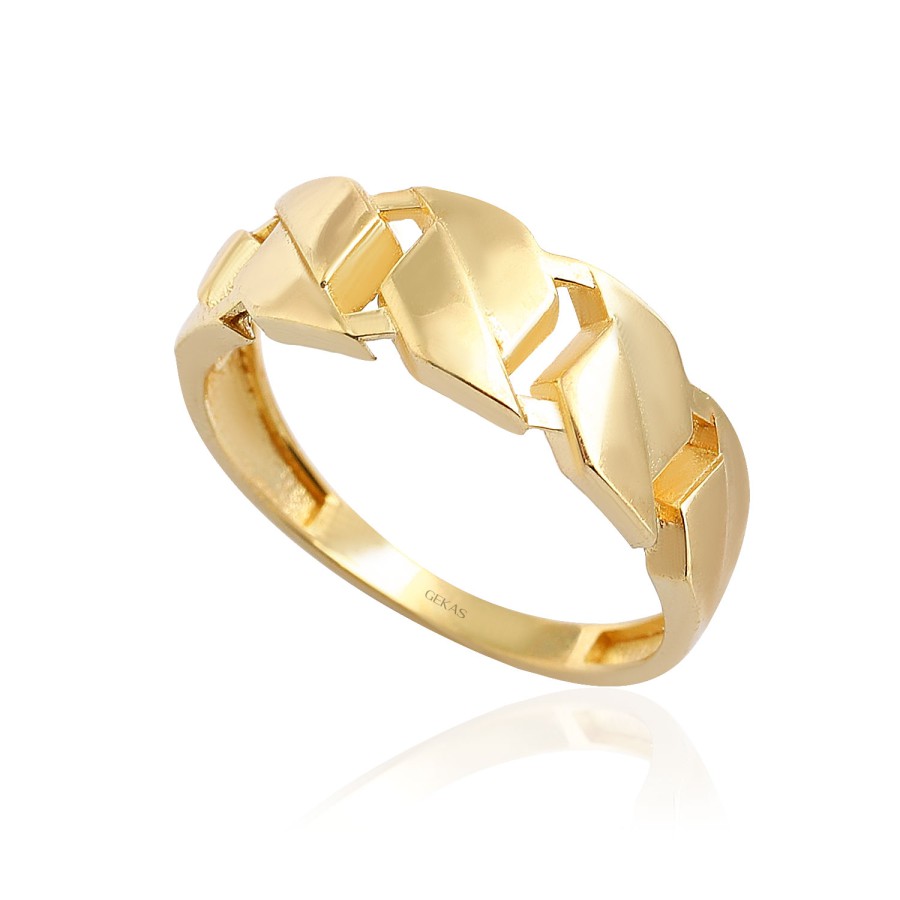 14 Ayar Sarı Altın Zincir Tasarım Yüzük 