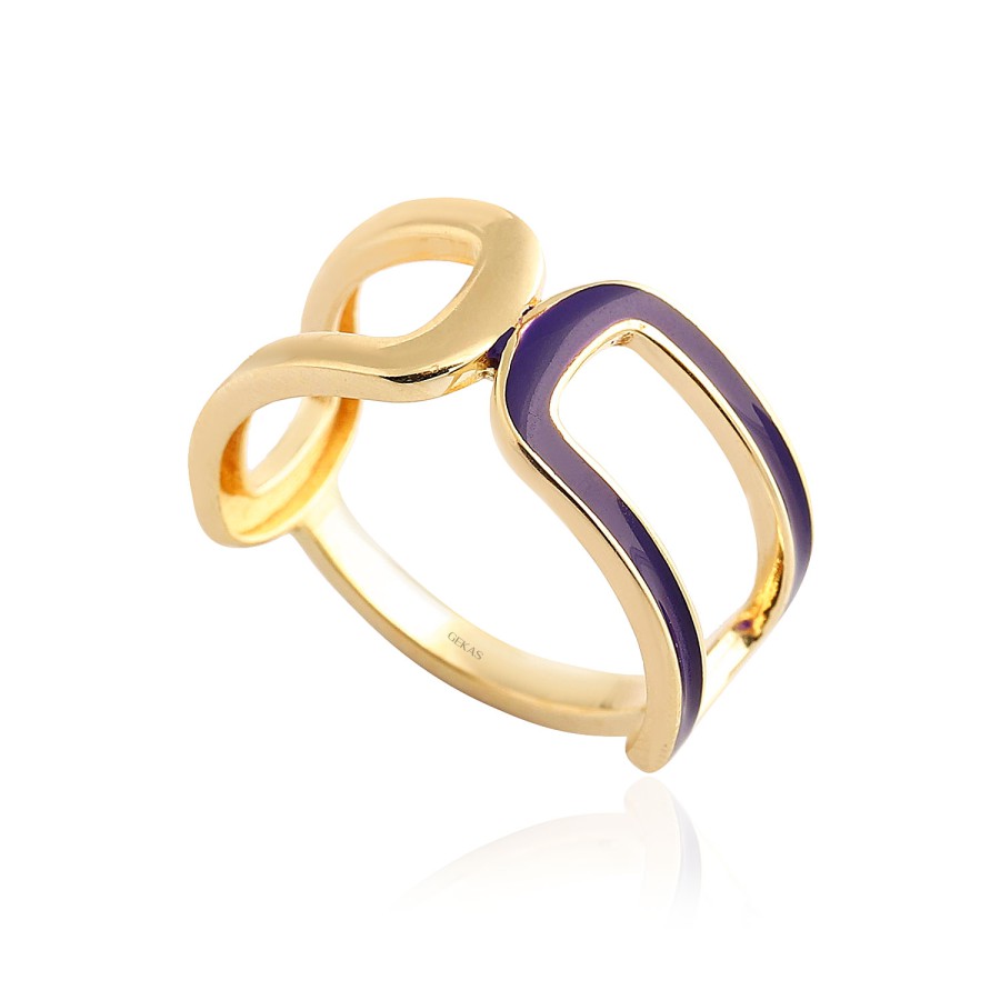 14 Ayar Sarı Altın Mor Mineli Tasarım Yüzük 