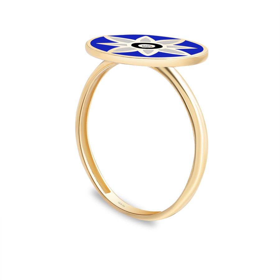 14 Ayar Sarı Altın Çiçek Figürlü  Mineli Taşlı Yüzük