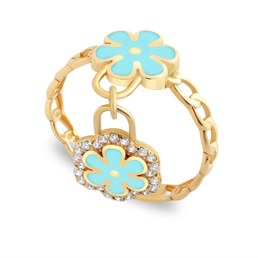 14 Ayar Sarı Altın Modern Sallantılı Mineli Taşlı Yüzük