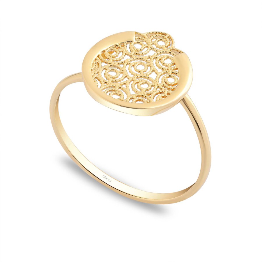 14 Ayar Sarı Altın Çiçek Motifli Taşsız Yüzük