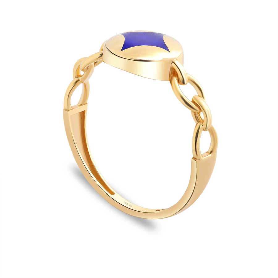 14 Ayar Sarı Altın Lacivert Mineli Tasarım Yüzük