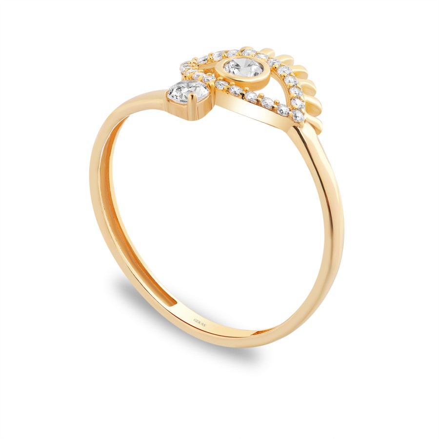 14 Ayar Sarı Altın Göz Figürlü Taşlı Yüzük