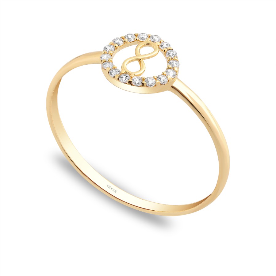 14 Ayar Sarı Altın Sonsuzluk Figürlü Etrafı Taşlı Yüzük