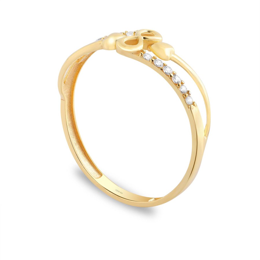 14 Ayar Sarı Altın Sonsuzluk Figürlü Taşlı Yüzük