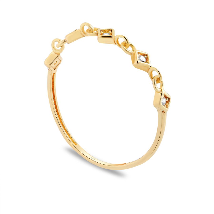 14 Ayar Sarı Altın Üçgen Kesim Minimal Taşlı Yüzük