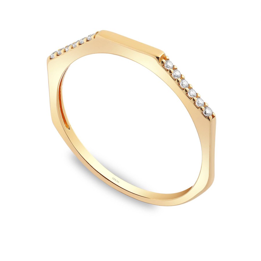 14 Ayar Sarı Altın Modern Taşlı Yüzük