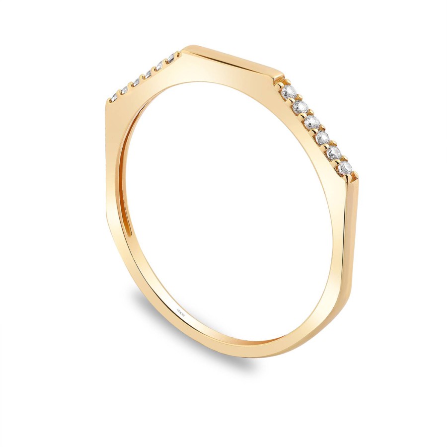 14 Ayar Sarı Altın Modern Taşlı Yüzük