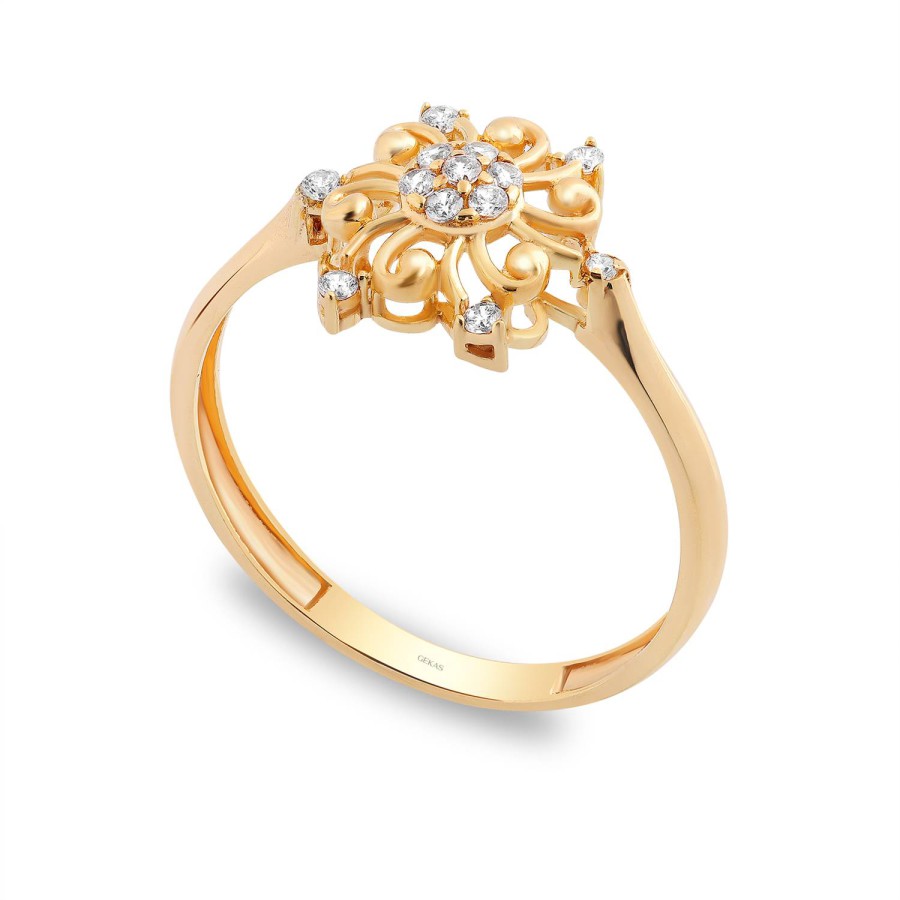 14 Ayar Sarı Altın Güneş Figürlü Taşlı Yüzük