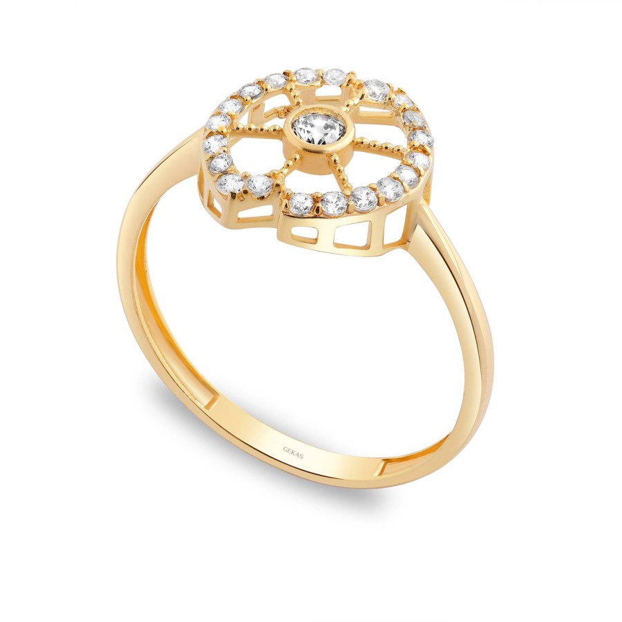 14 Ayar Sarı Altın Taşlı Yüzük