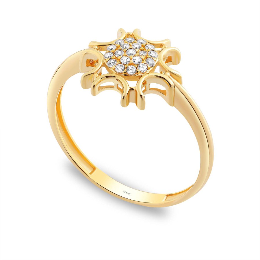 14 Ayar Sarı Altın Modern Tasarım Taşlı Yüzük