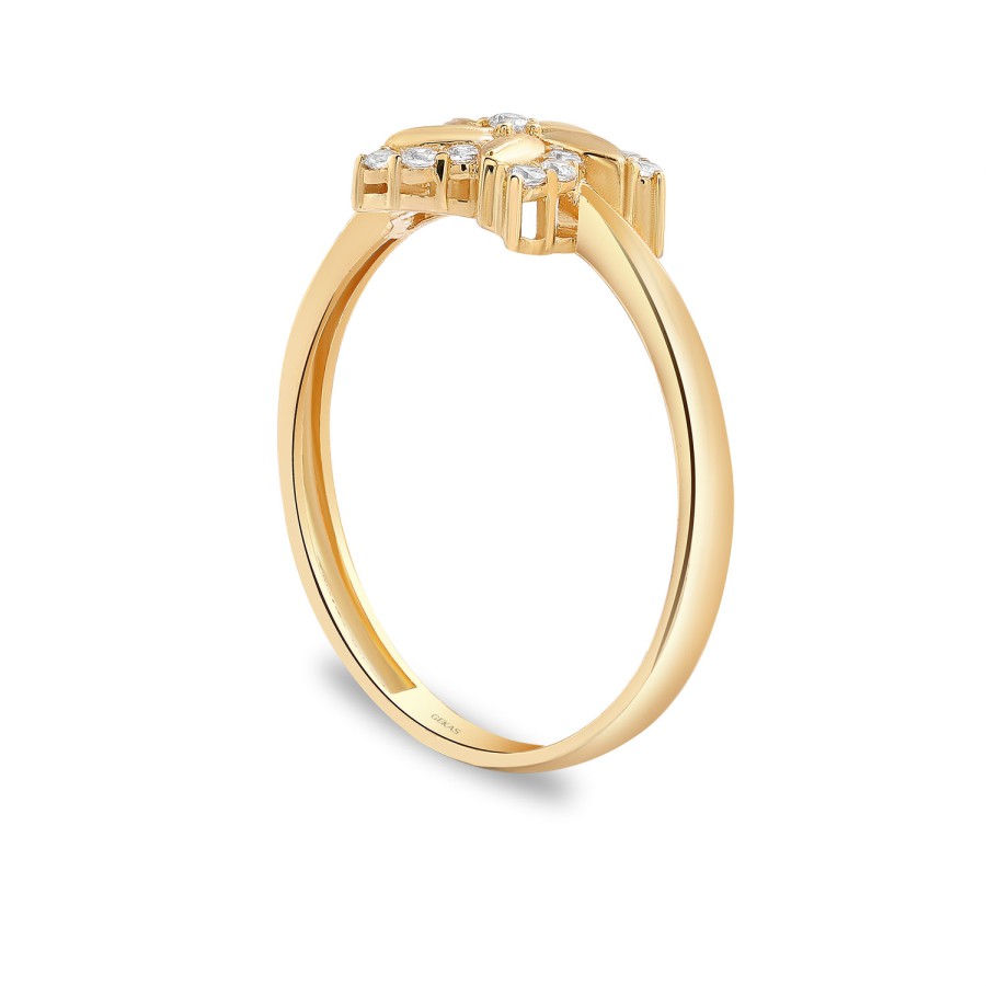 14 Ayar Sarı Altın Taşlı Çiçek Motifli Yüzük